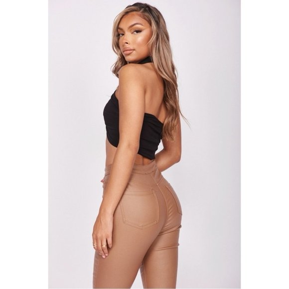 Black Sleeveless Wrap Halter Neck Crop Top - Picture 4 of 13